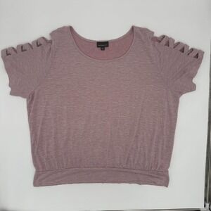 Fortune + IVY Blouse Womens 2X Purple Crisscross Sleeve Elastic Hem Pullover